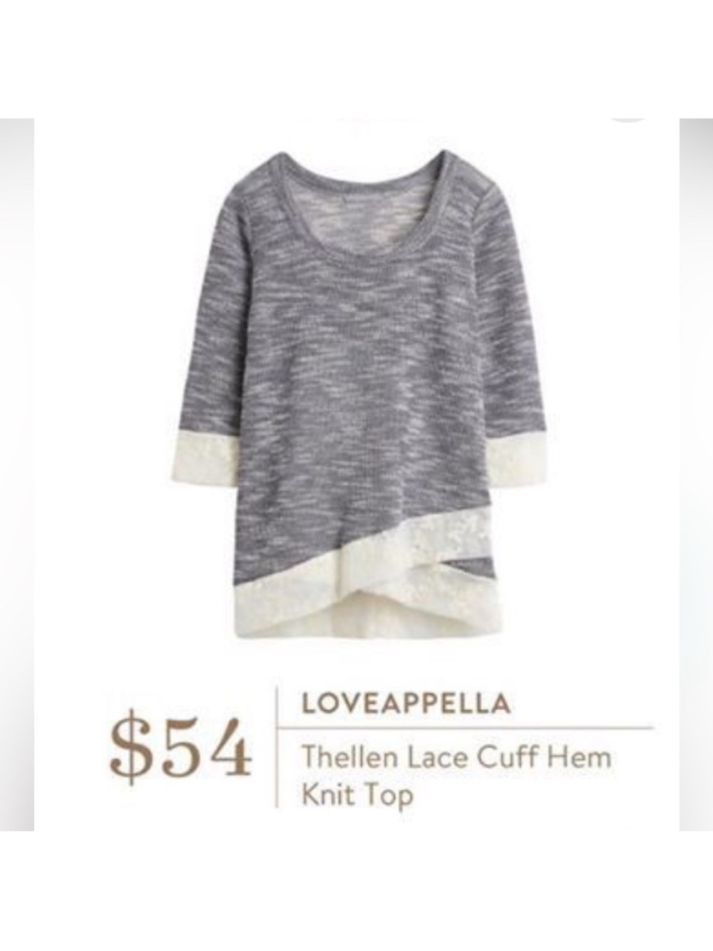 Lovepella Lace Cuff Hem Knit Pullover Top Size Small